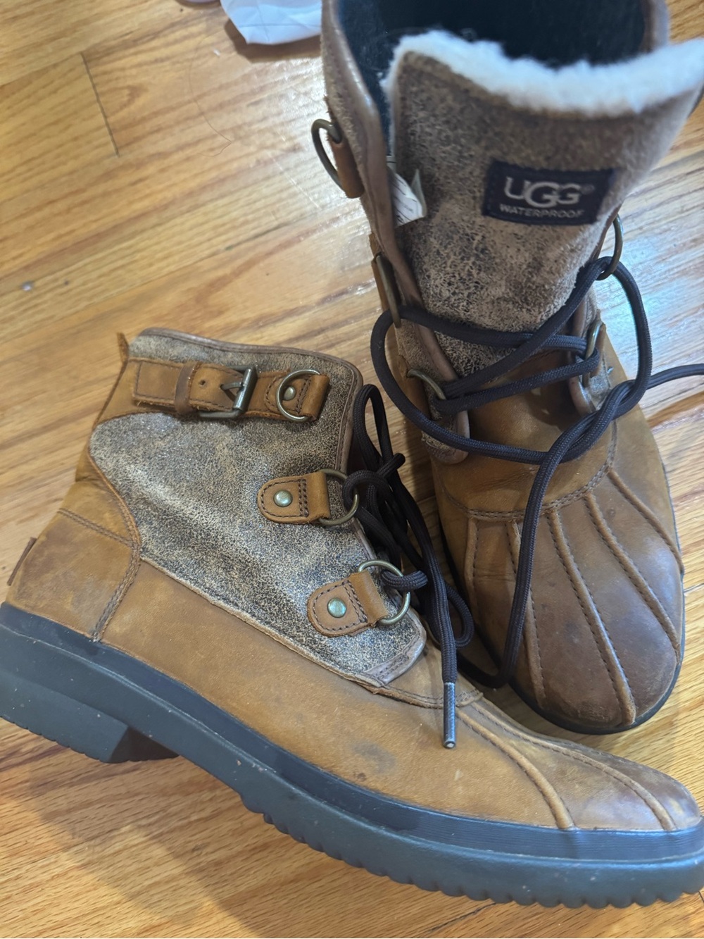 UGG Kids Brown & Tan Waterproof Lace-Up Winter Boots